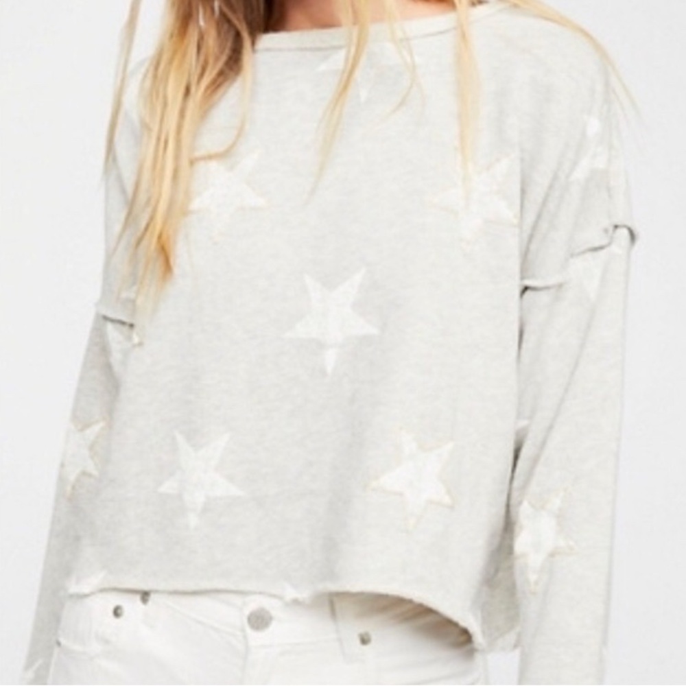 Free People Light Gray Star Sweatshirt